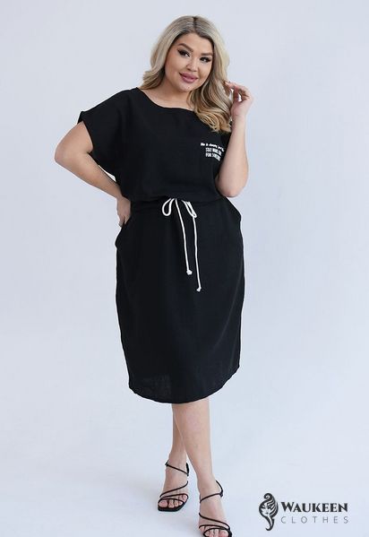 Жіноча сукня із льону колір чорний р.52/54 459066 459066 фото