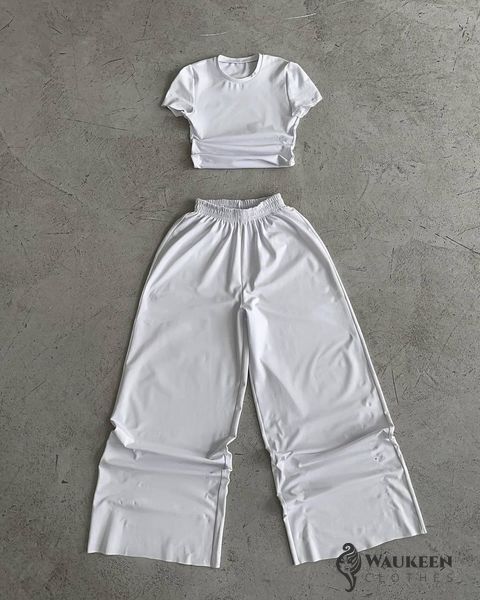Жіночий костюм топ і штани палаццо колір білий р.42/44 452539 452539 фото