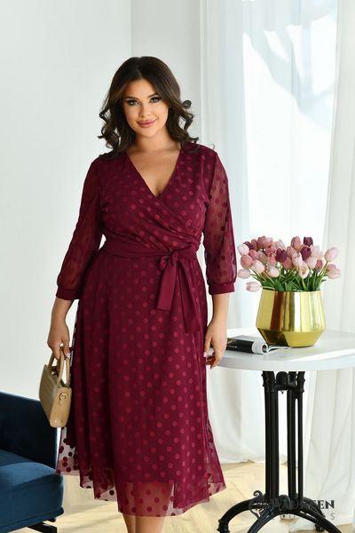 Жіноча сукня на запах в горошок колір бордо р.48/50 443877 443877 фото