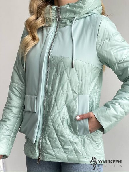Жіноча тепла куртка з капюшоном колір м'ята р.XL 450303 450303 фото