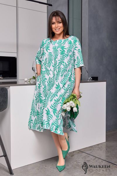 Жіноча сукня із софту колір білий-зелений р.50/52 453418 453418 фото