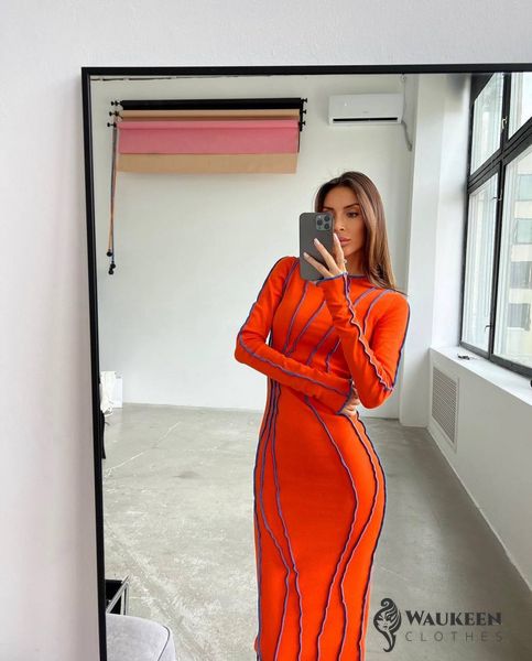 Жіноча приталена сукня міді колір помаранч р.42/44 448187 448187 фото