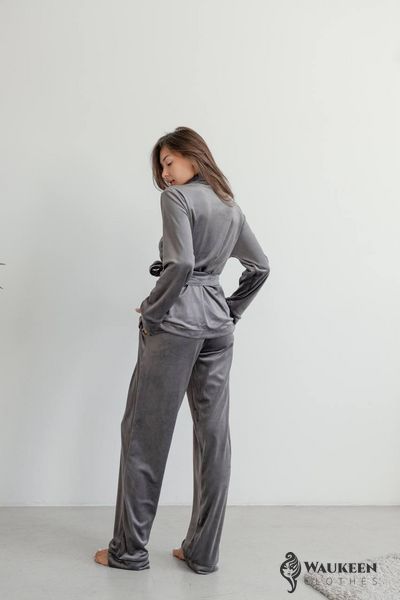 Жіноча піжама велюр Eva на запах сірого кольору р.L 442559 442559 фото