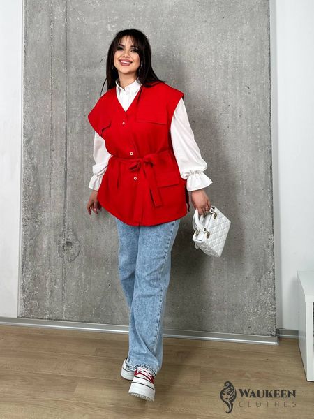 Жіночий костюм двійка жилетка та блуза колір червоний р.48/50 454104 454104 фото