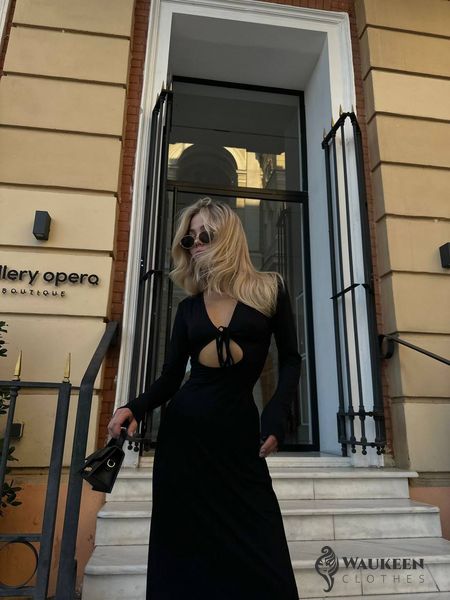 Жіноча сукня максі з вирізами колір чорний р.42/46 449005 449005 фото