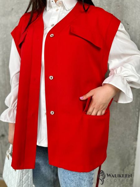 Жіночий костюм двійка жилетка та блуза колір червоний р.48/50 454104 454104 фото