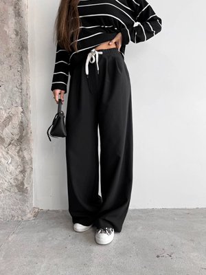Жіночі брюки з декоративним шнурком колір чорний р.42 451517 451517 фото