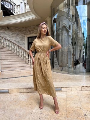 Жіноча сукня із шовкового софту колір бежевий р.42/44 455568 455568 фото