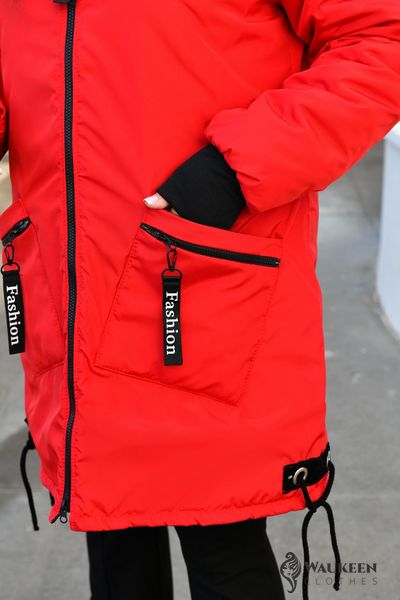 Жіноча куртка-пальто із плащової тканини колір червоний р.48/50 445907 445907 фото