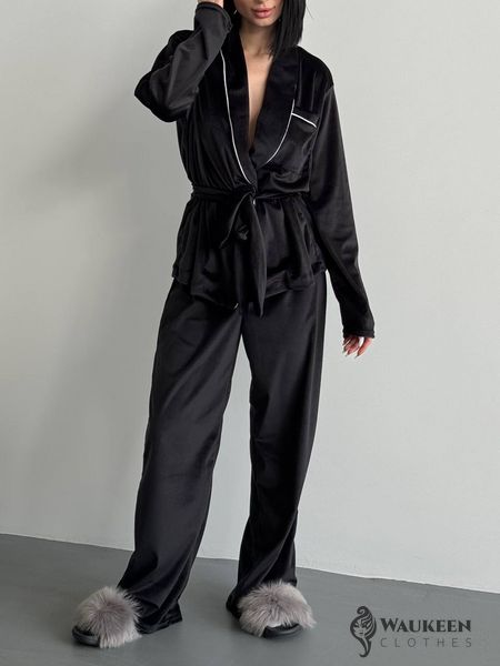 Жіноча піжама двійка плюш велюр колір чорний р.42/44 452516 452516 фото