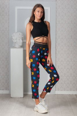 Женские брюки укороченные в разноцветный цветочек р.М 314856 314891 фото