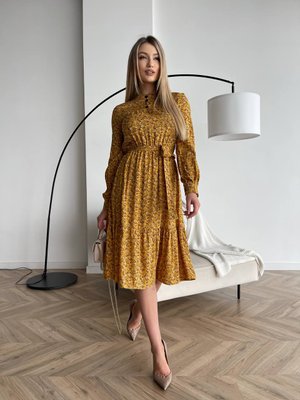 Женское платье с поясом цвет желтый р.42/44 450366 450366 фото