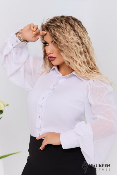 Жіноча блуза з рукавами із легкого шифону білого кольору розмір р.60/62 439518 380931 фото