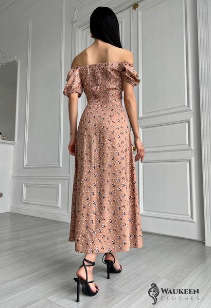 Жіноча літня сукня міді колір бежевий р.42 437180 437180 фото