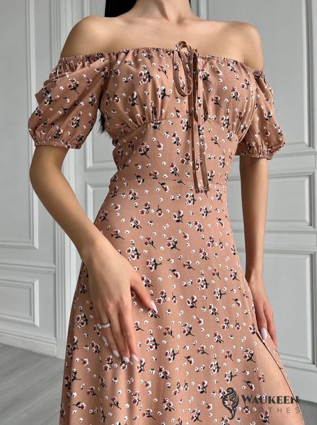 Жіноча літня сукня міді колір бежевий р.42 437180 437180 фото
