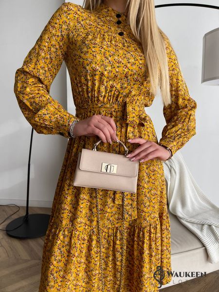 Жіноча сукня з поясом колір жовтий р.42/44 450366 450366 фото