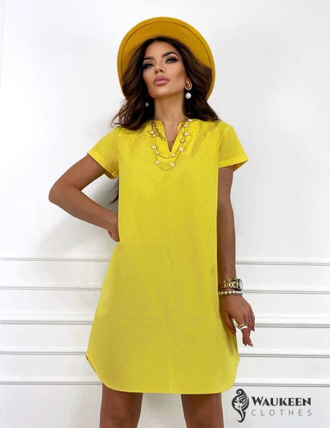 Женское льняное платье свободного кроя желтого цвета р.46/48 359095 359097 фото