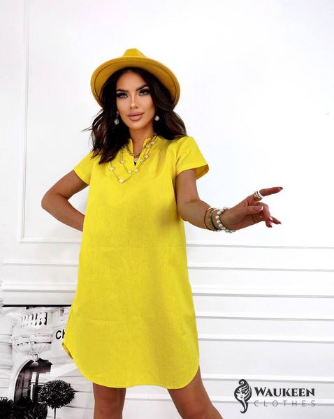 Жіноча лляна сукня вільного крою жовтого кольору р.46/48 359095 359097 фото