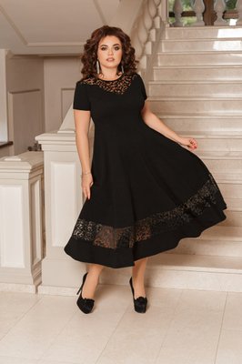 Жіноча нарядна сукня з мереживами чорного кольору р.52/54 382016 382016 фото