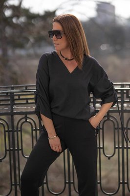 Жіноча блуза колір чорний р.46/48 454873 454873 фото
