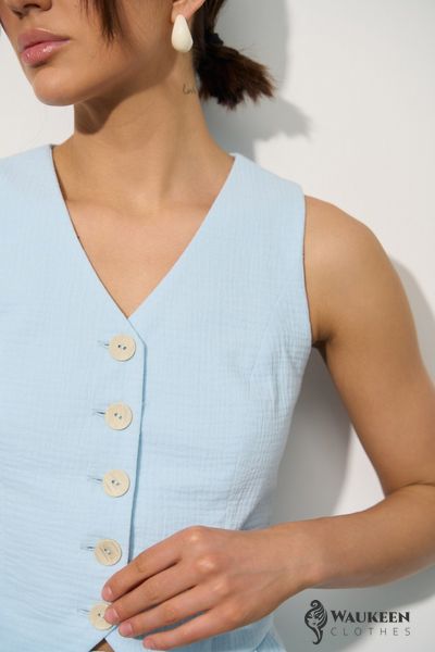 Жіночий мусліновий костюм-двійка колір світло-блакитний р.M 459171 459171 фото