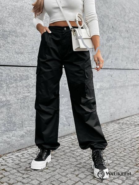 Жіночі брюки карго колір чорний р.42/44 444328 444328 фото
