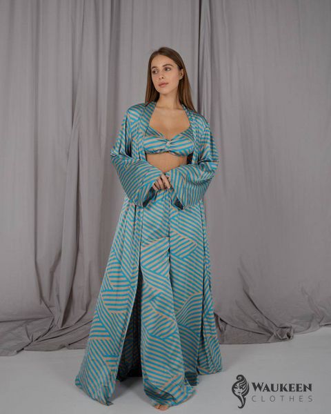 Жіночий піжамний костюм трійка колір блакитний р.L/XL 448622 448464 фото
