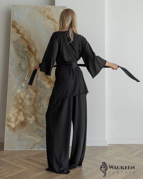 Жіночі піжамні штани в рубчик колір чорний р.S 443775 443775 фото
