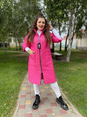 Жіноча куртка-пальто із плащової тканини малинового кольору р.50 406338 406338 фото