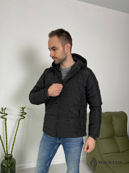 Мужская теплая курточка с капюшоном цвет черный р.44/46 447292 447292 фото