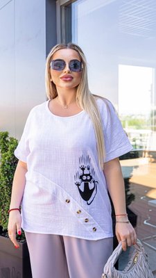 Жіноча блуза з льону колір білий р.50/52 460132 460132 фото