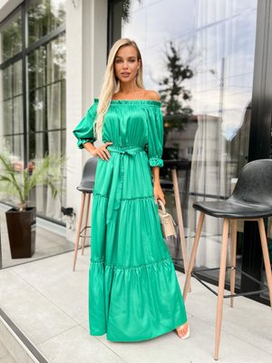 Женское длинное платье с рукавом зеленого цвета р.2XL/3XL 386977 386977 фото