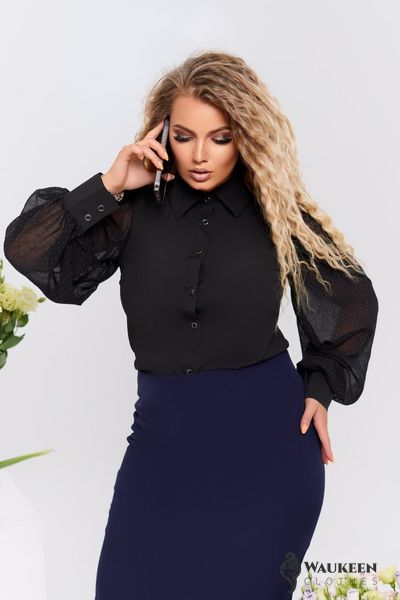 Жіноча блуза з рукавами із легкого шифону чорного кольору розмір р.48/50 374368 380931 фото