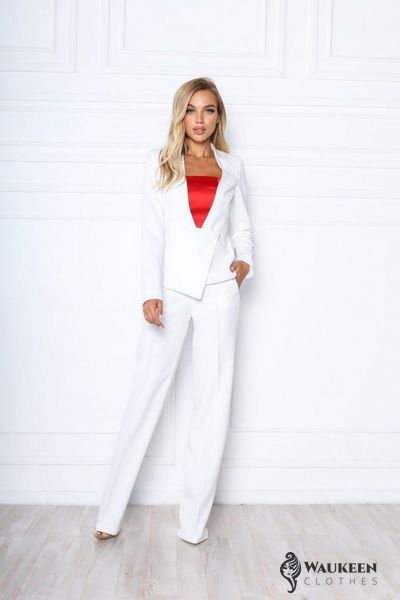 Женский брючный костюм асимметрия белого цвета на подкладке р.44 377009 377009 фото