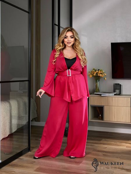 Жіночий костюм-двійка з шовку колір рожевий р.46/48 454689 454689 фото