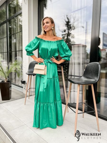 Жіноча довга сукня з рукавом зеленого кольору р.2XL/3XL 386977 386977 фото