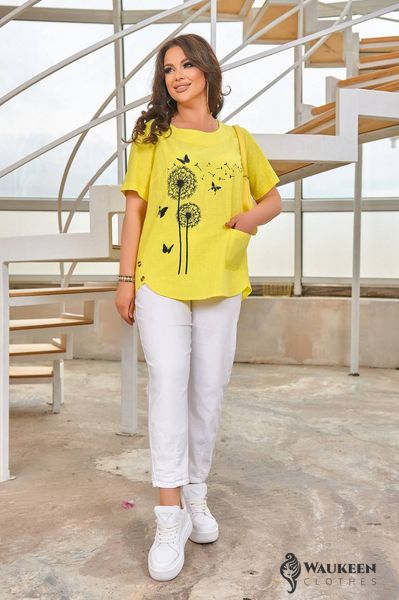 Жіноча льняна блуза колір жовтий р.46/48 433018 433018 фото