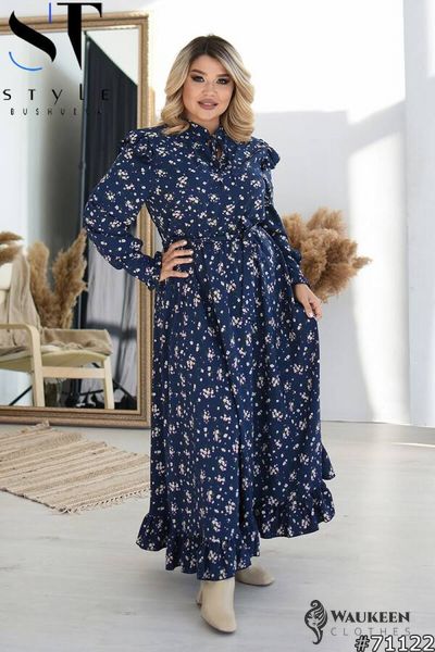 Жіноче плаття із софту синього кольору з квітковим принтом р.48/50 431362 431362 фото