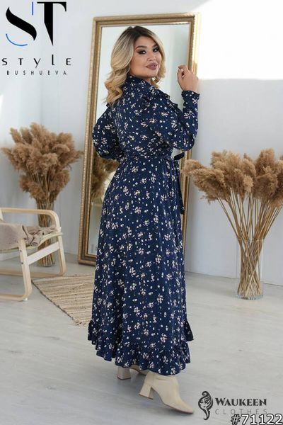 Жіноче плаття із софту синього кольору з квітковим принтом р.48/50 431362 431362 фото