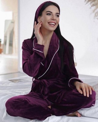 Жіноча піжама велюр-плюш колір бордовий р.46/48 447483 447483 фото