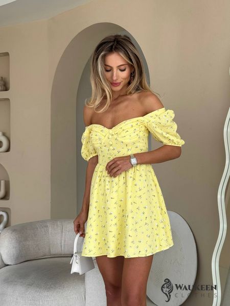 Жіноча сукня міні з мусліну колір жовтий р.42 459486 459486 фото