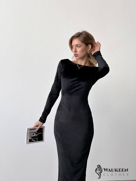 Женское платье миди из велюра цвет черный р.42/44 446392 446392 фото