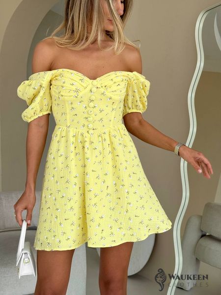 Женское платье мини из муслина цвет желтый р.42 459486 459486 фото