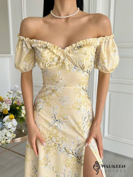 Жіноча літня сукня міді колір жовтий р.44 437216 437216 фото