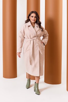 Пальто жіноче з кашеміру на підкладці з поясом бежевого кольору р.48/50 376104 376104 фото