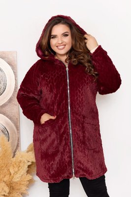 Женская удлиненная меховая курточка бордового цвета р.58 375616 375617 фото