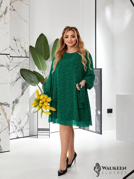 Жіноча сукня із шифону колір зелений р.62/64 454518 454518 фото
