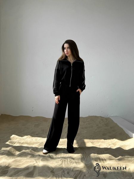 Жіночий костюм з брюками палаццо колір чорний р.42/44 454397 454397 фото