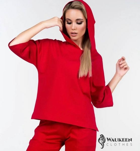 Жіночий костюм двійка з шортами колір червоний р.50/52 453626 453626 фото