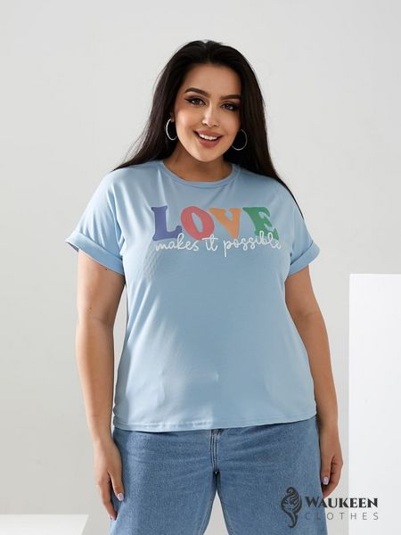 Жіноча футболка LOVE колір блакитний р.42/46 432431 432431 фото